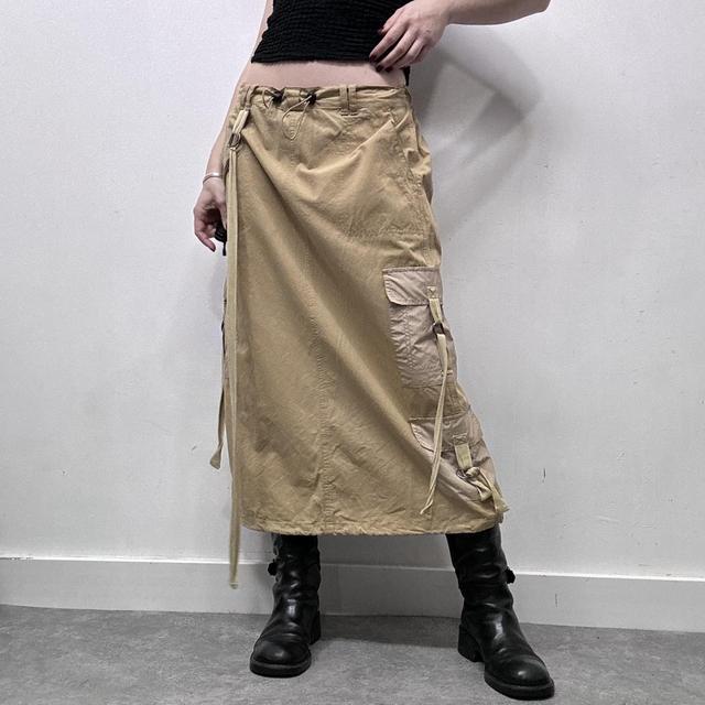 Tan flared cargo utility skirt