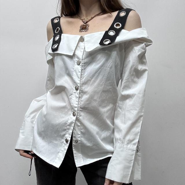 White off the shoulder eyelet shirt