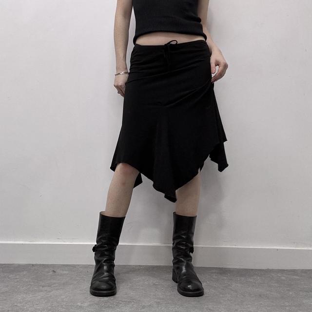 Black asymmetric midi skirt