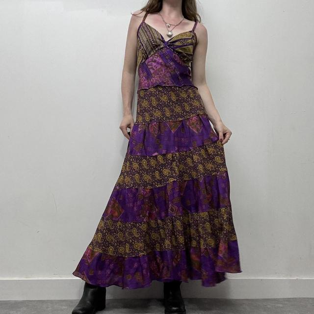 Flared maxi silk paisley print dress
