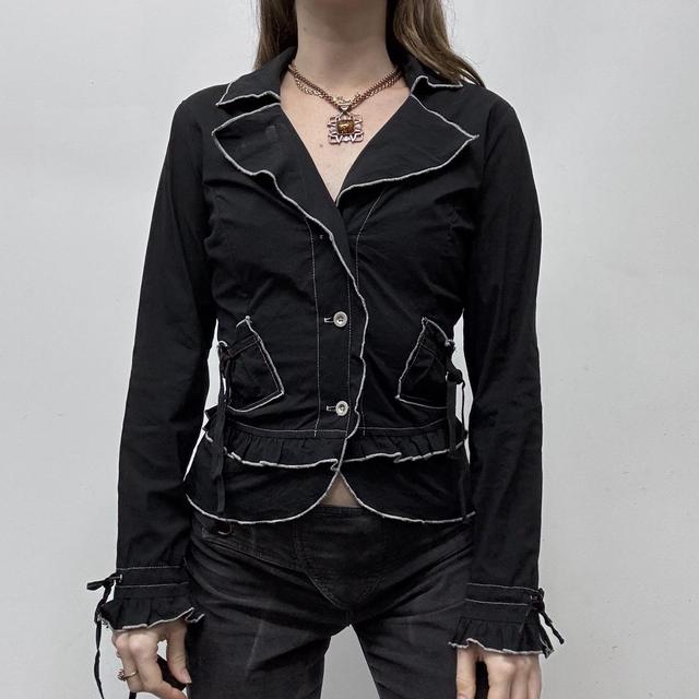 Black fitted contrast grunge shirt jacket