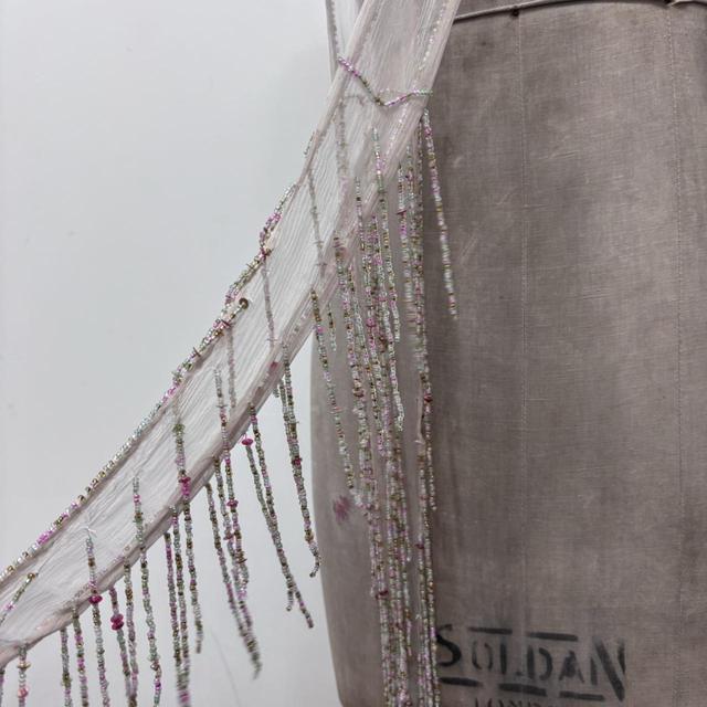 Sheer cream fairy beaded y2k thin scarf