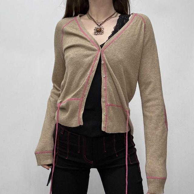 Slouchy tan knit cashmere cardigan
