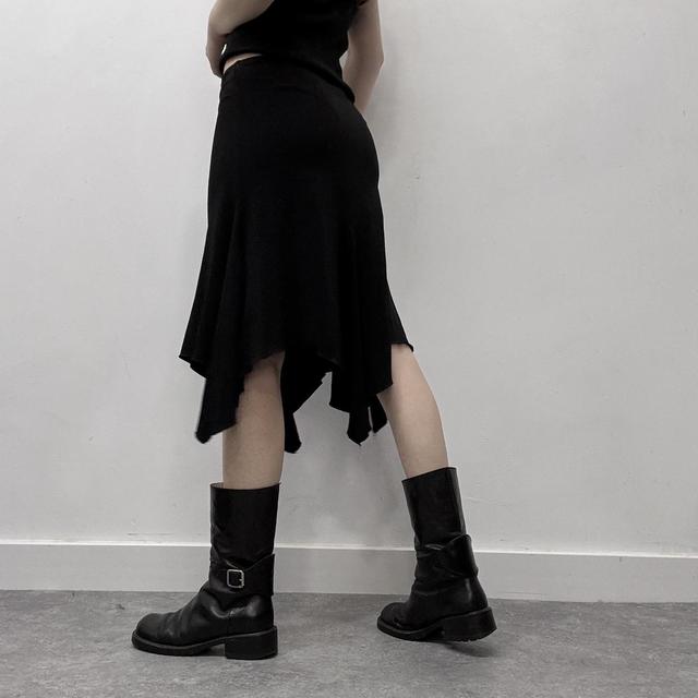 Black asymmetric midi skirt