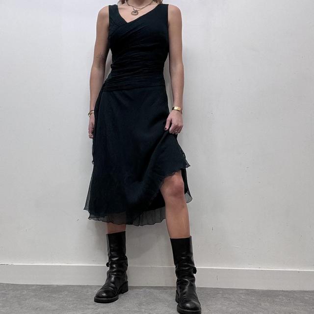 Asymmetrical sheer layered lace dress