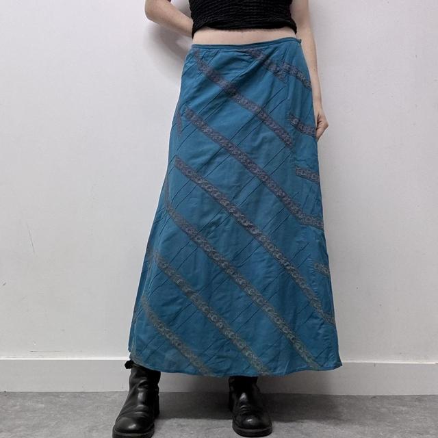 Blue lace flared skirt