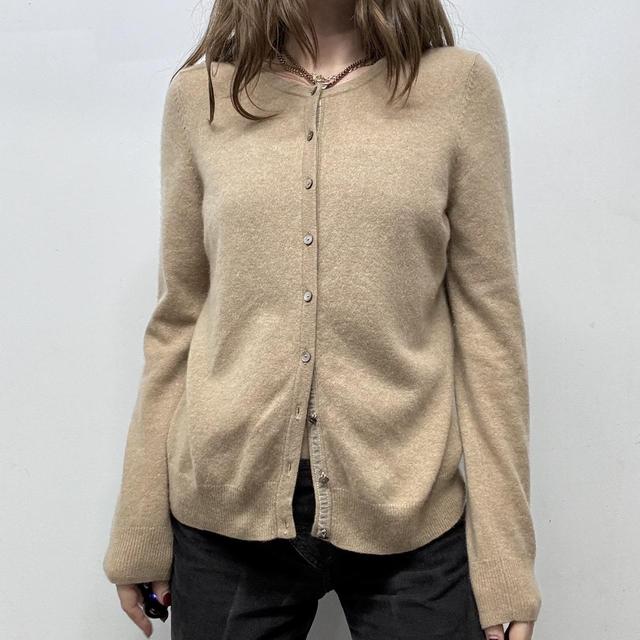 Tan knitted cashmere cardigan