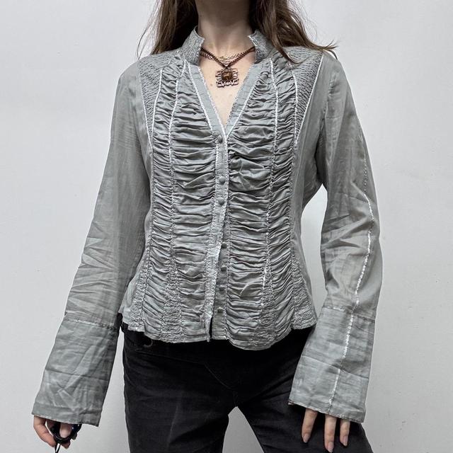 Grey gathered corset flared shirt