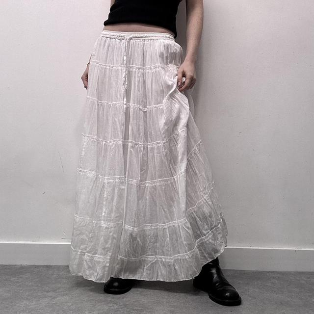 White cotton tiered maxi skirt