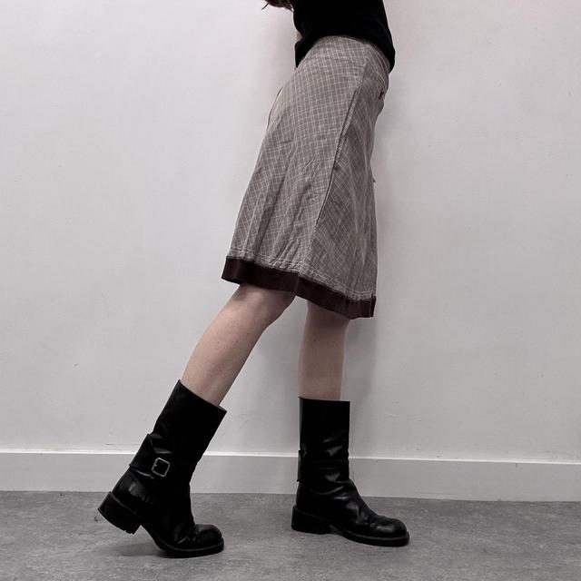 Checked tartan brown midi skirt