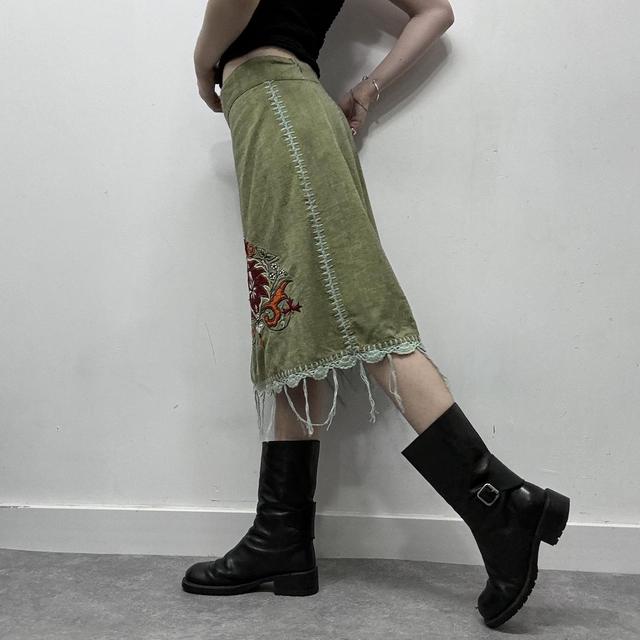 Green fairy lace crochet embeslihed floral skirt