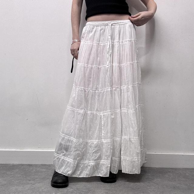 White cotton tiered maxi skirt