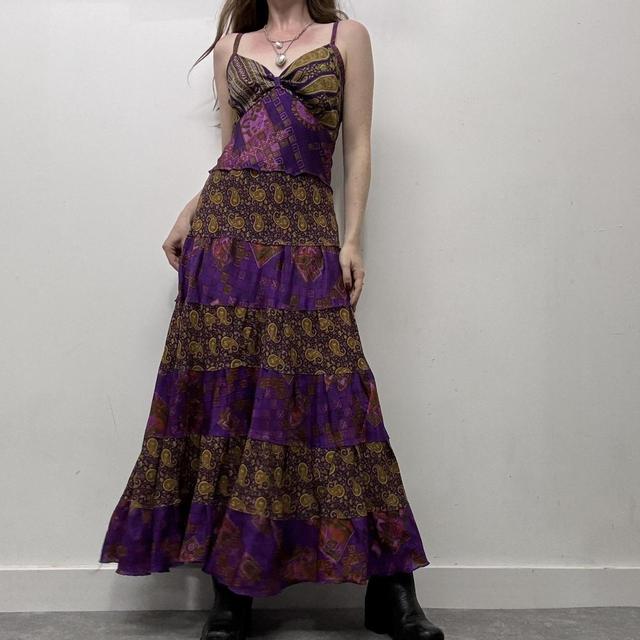 Flared maxi silk paisley print dress