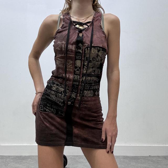 Graphic grunge patterned gothic corset dress