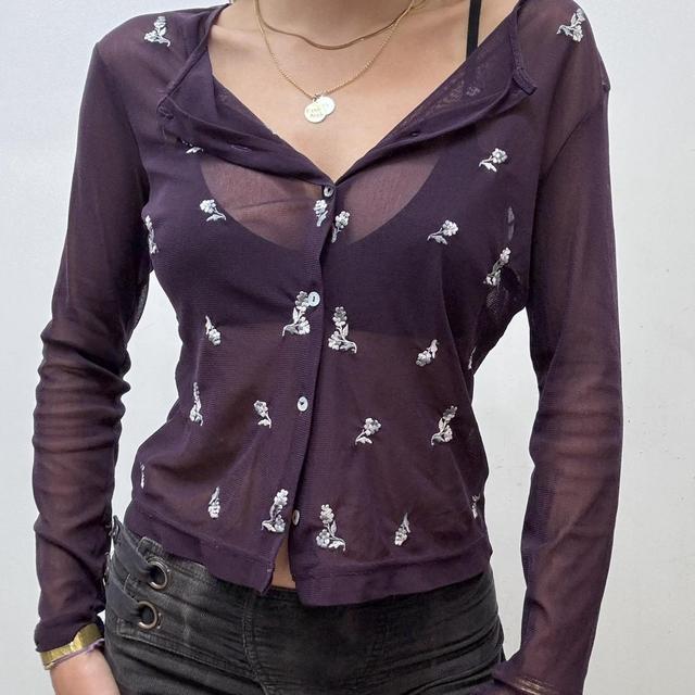 Sheer mesh floral cardigan