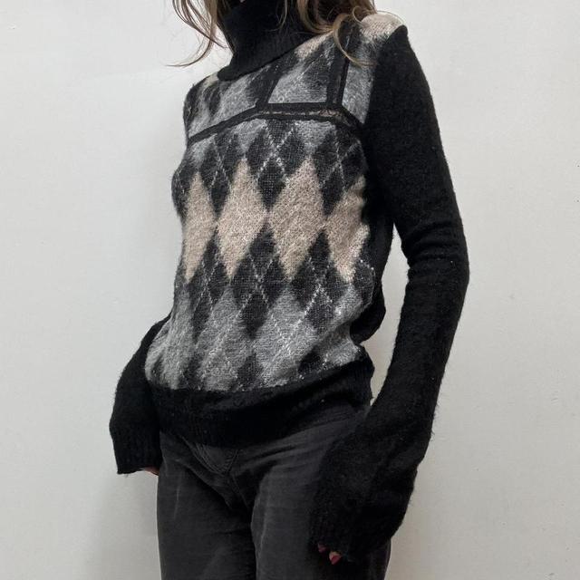 Argyle wool lace mohair jumper