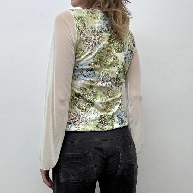 Flared fairy floral sheer mesh top