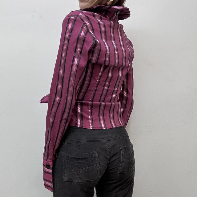 Pink pinstipe ruffle office shirt