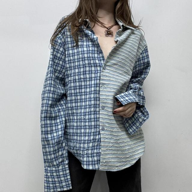 Pinstripe crinkle oversized shirt
