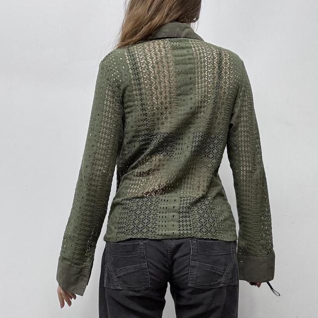Khaki lace sheer fitted shirt