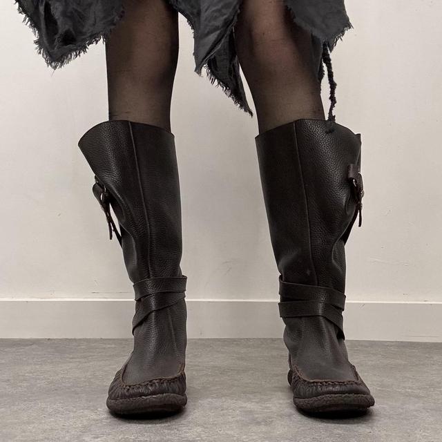 Brown leather slouchy wrap cargo boots