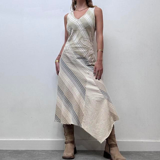 Prinstripe asymmetrical linen dress