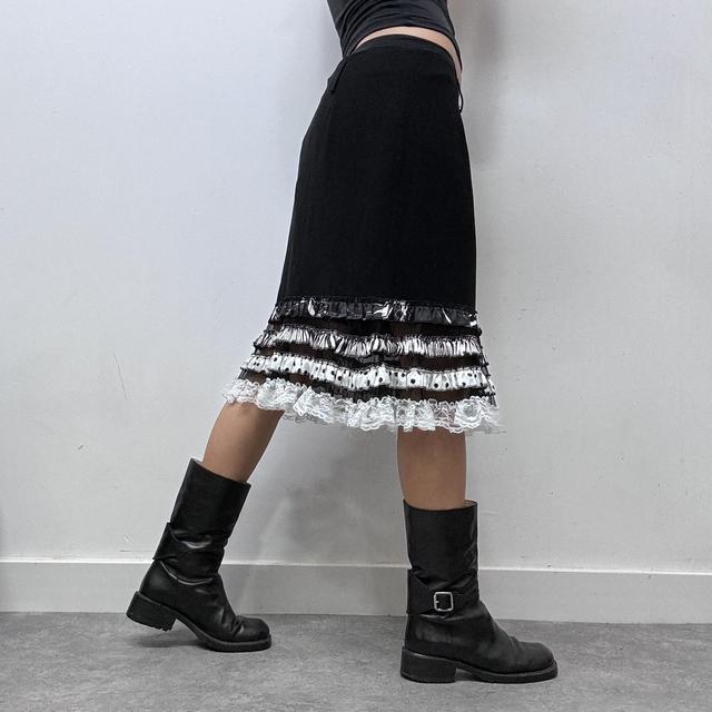 Black fitted aline skirt with lace ruffle hem