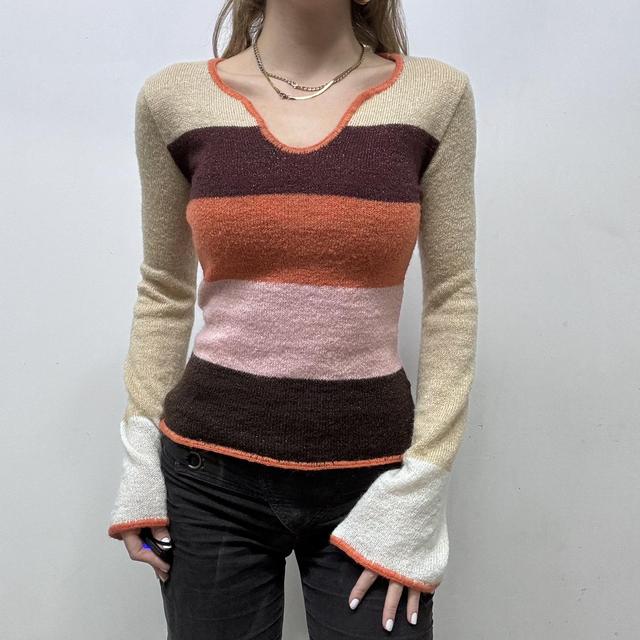 Flared knitted striped jumper