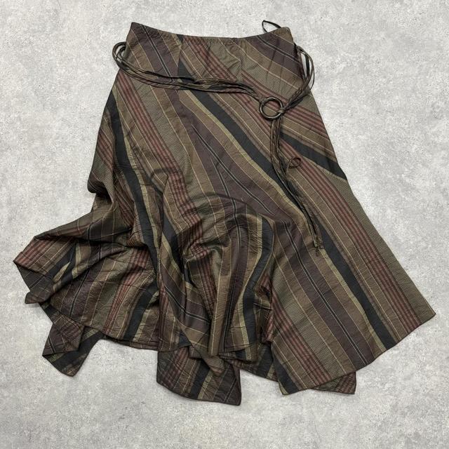 Khaki brown pinstripe asyemmtric maxi skirt