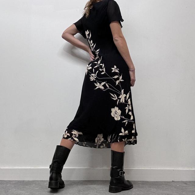 Black sheer layered minimal floral dress