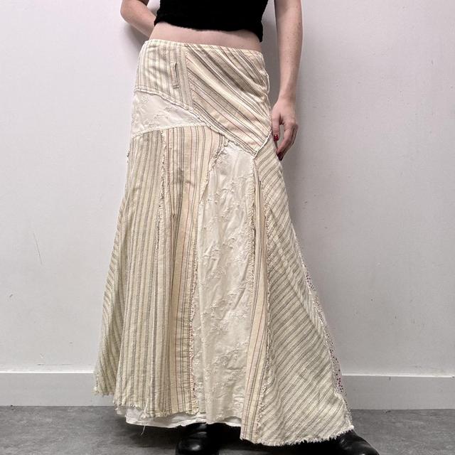 Pinstripe layered distressed maxi skirt