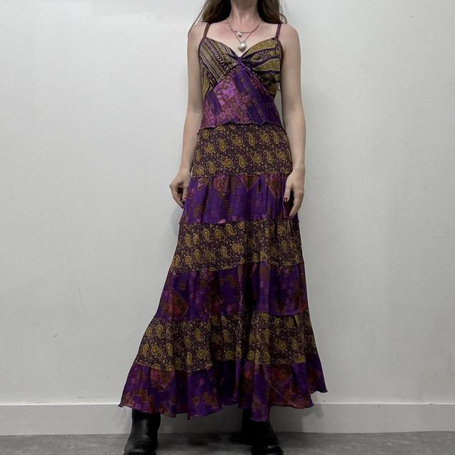 Flared maxi silk paisley print dress