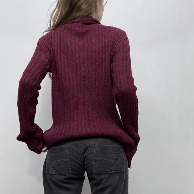 Burgandy ribbed knit sheer slouchy jumper
