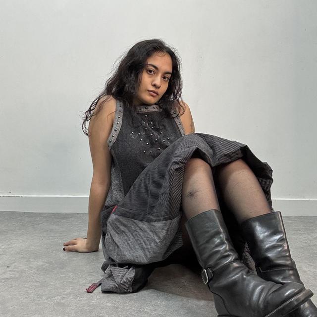 Grey studded pinstripe grunge dress