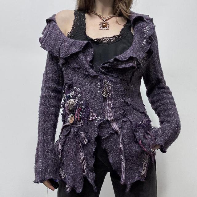 Knitted flared asymmetric off the shoulder cardigan