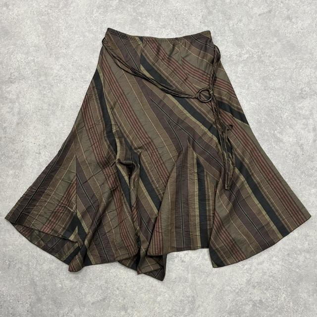 Khaki brown pinstripe asyemmtric maxi skirt
