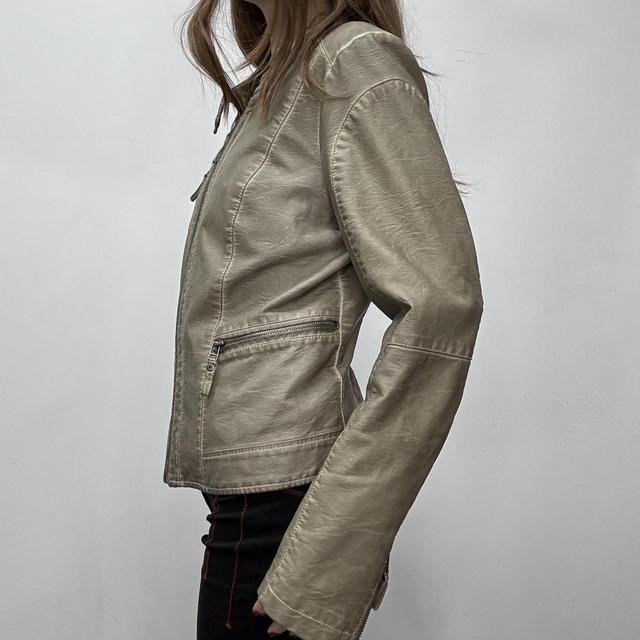 Distressed khaki vegan leather jacket