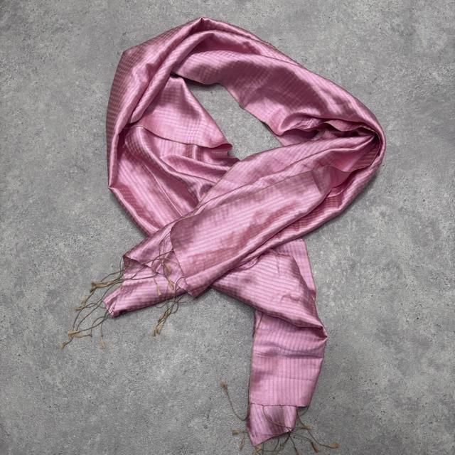 Silk satin pink checked scarf