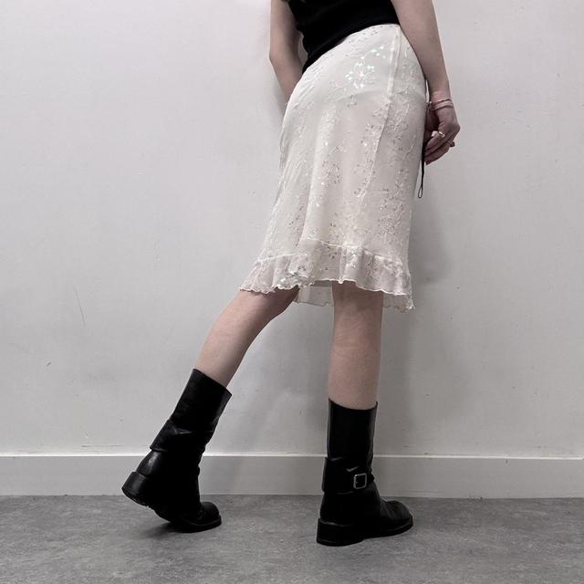 White embellished mesh mini midi skirt