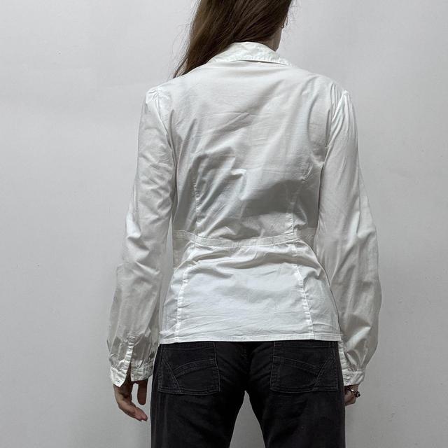 White puff sleeve button up shirt