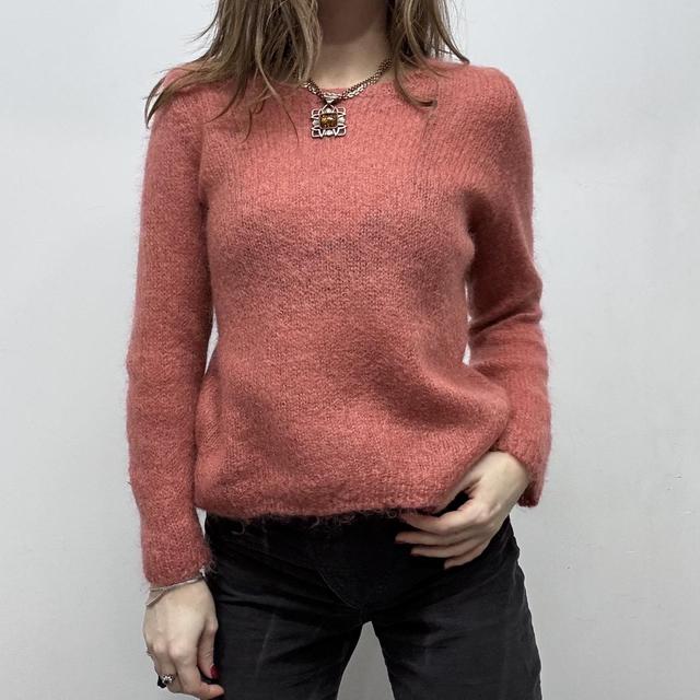 Sheer pink mohair knit slouchy jumper