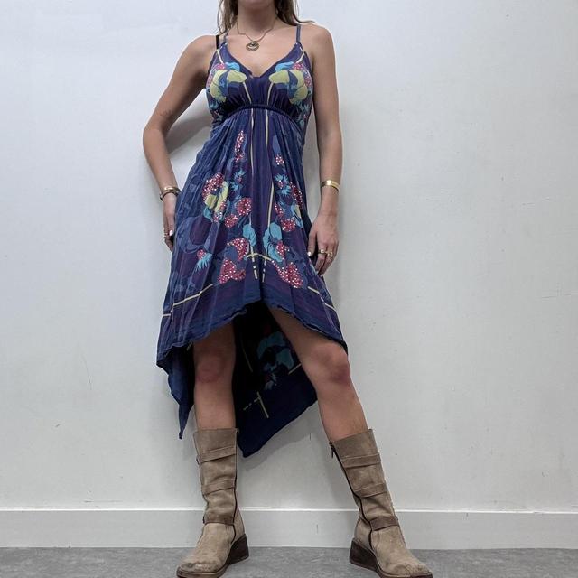 Printed silk handkerchief asymmetric dress