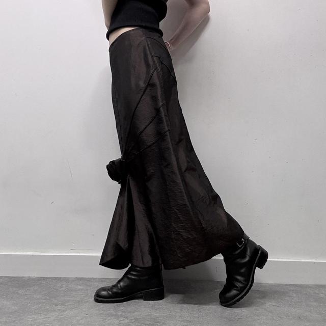 Brown satin layered asymmetric maxi skirt