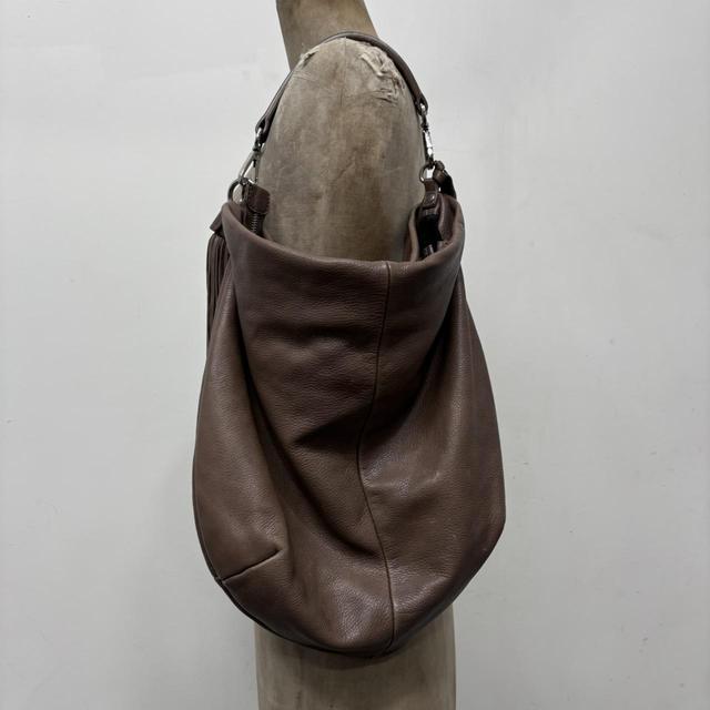 Brown leather slouchy tassel bag