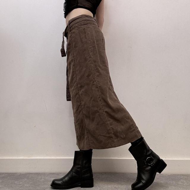 Brown linen lace midi skirt