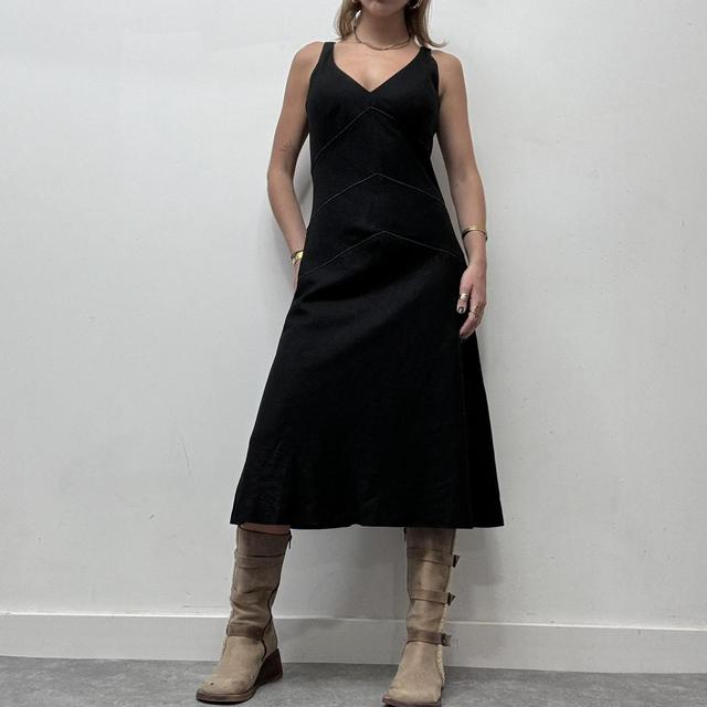 Black flared midi dress