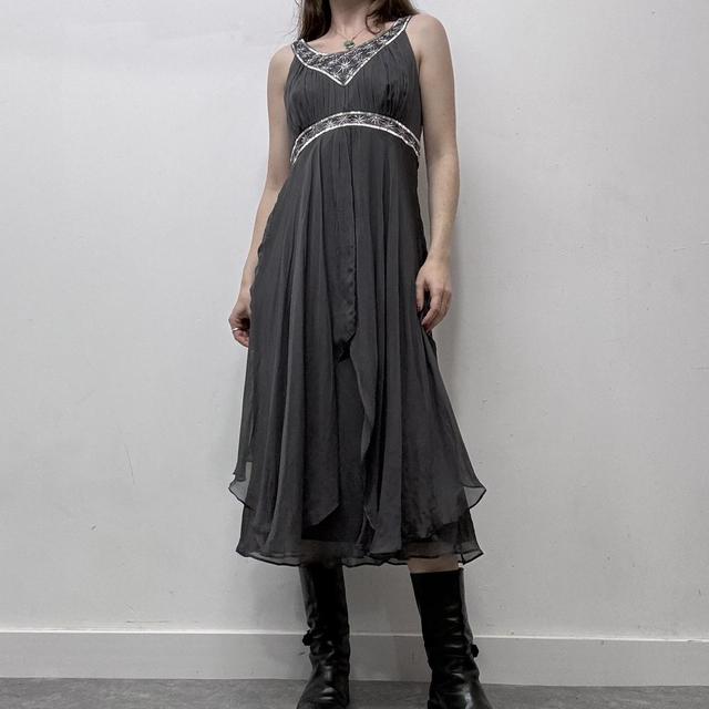 Silk pleated beaded maxi dress