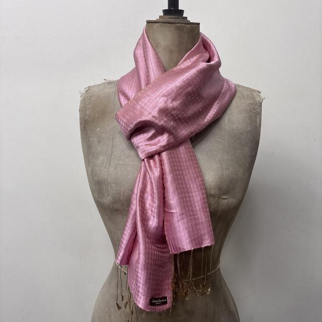 Silk satin pink checked scarf