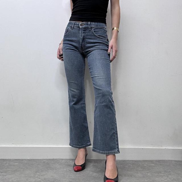 Distressed flared denim bootcut jeans