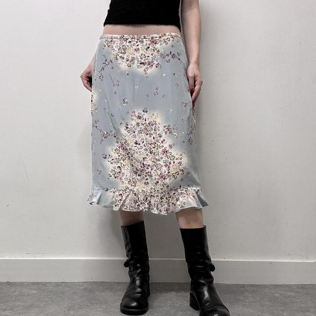 90s bias floral silk skirt